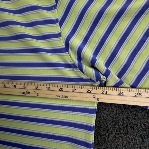 Footjoy Men Striped Purple Green Polo Shirt Medium Stretch Golf Adult S/S - Picture 6 of 15